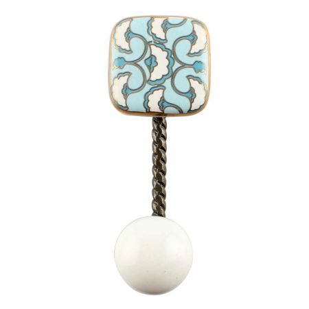 Turquoise Sea Shell Square Ceramic Wall Hook in Antique Fitting 
